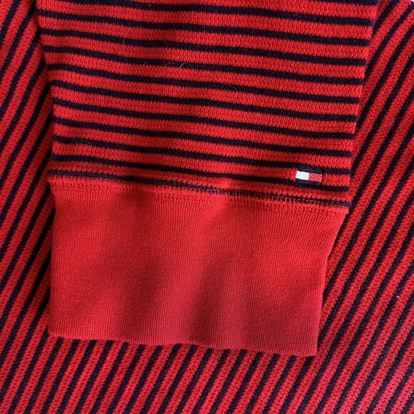 Tommy Hilfiger Cotton Knit Sweater Men's XL Red Navy Blue Stripe Y2K 90s Classic - Picture 11 of 16